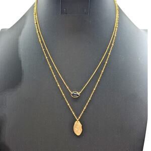 Gold Tone Double Strand Chain Pendant 16"-18" Necklace
